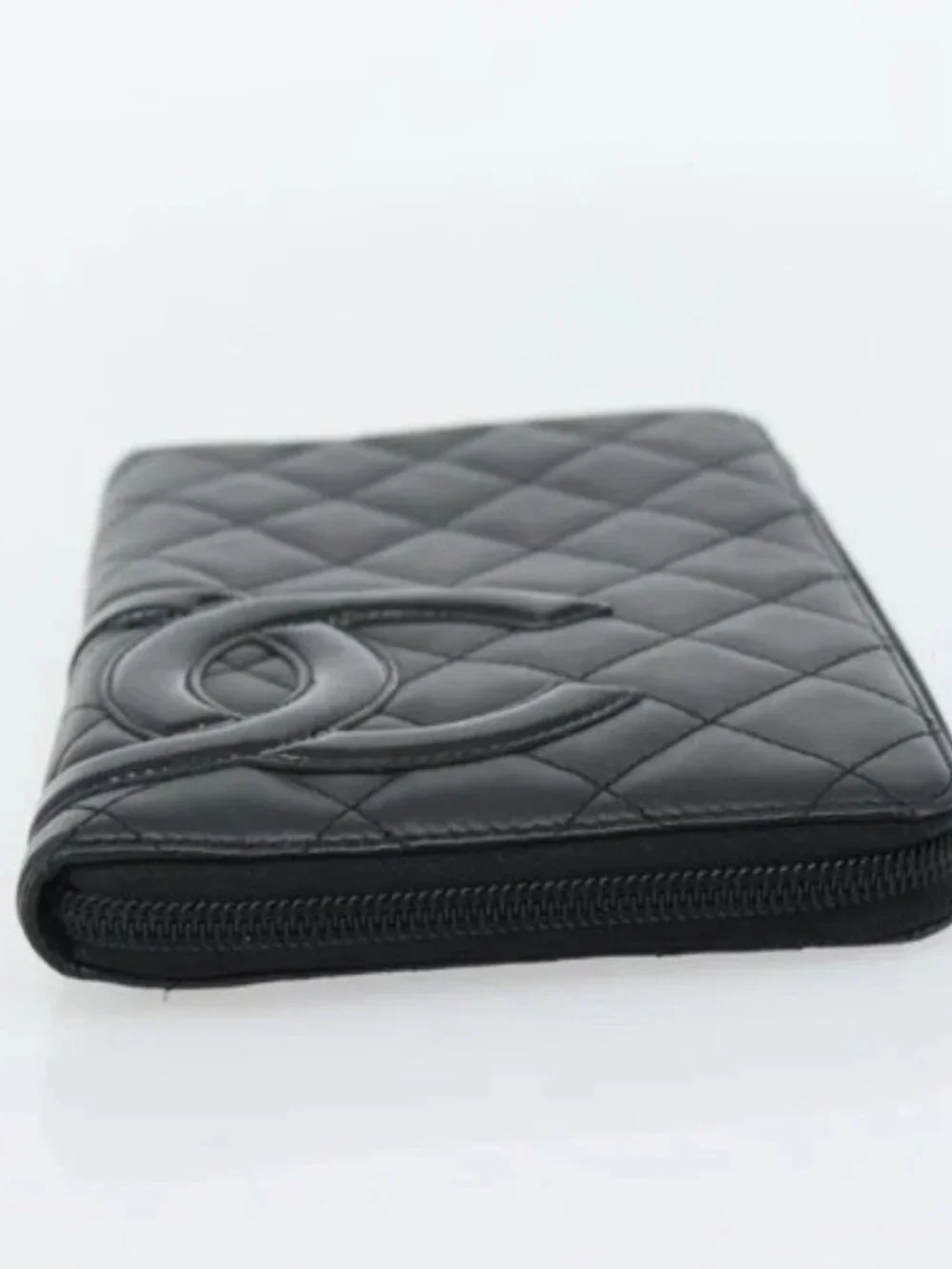 CHANEL Matelasse Cambon Line Long Wallet Leather Black Silver CC Auth 181675V